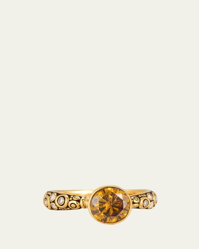 Martini Solitaire Ring in Yellow Gold and Brownish-Yellow Natural Diamonds